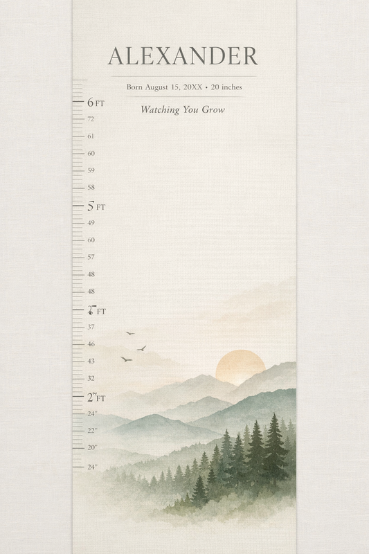 Personalized Modern Growth Chart Wall Art – 36×70 Custom Height Chart for Kids